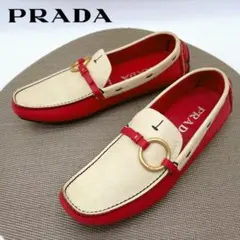 PRADA 赤 ベージュ ドライビングシューズ ローファー