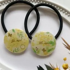 黒 白 ゴールド ⌘お花 レジン ヘアゴム うねうね ビジュー スカラップ