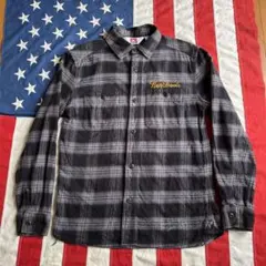 BEN DAVIS 両面刺繍 マチ付き ネルシャツ Sブラック×グレー チェック