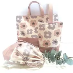 《 通園 通学 3点セット 》大きな花　ピンク × グレー　＃n1826