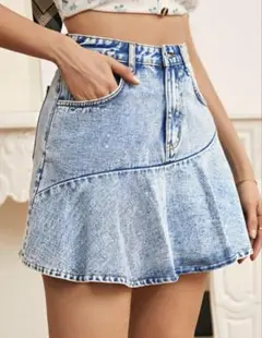 SHEIN ウォッシュド デニム ミニスカート