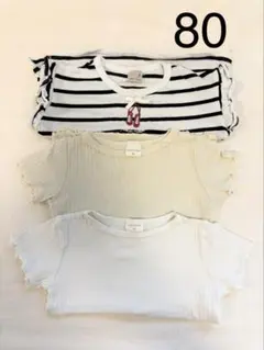 プティマインTシャツ フリル付きリブ編みTシャツ3枚セット 80