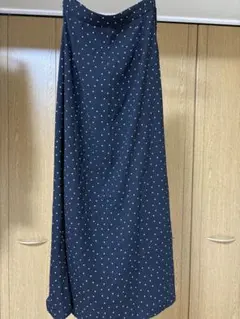 ネイビー ドット柄 ロングAラインスカート