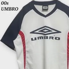 90s UMBRO ゲームシャツ 総柄 刺繍 ハーフジップ ホワイト古着 8%a