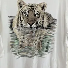 ホワイト タイガー プリント Tシャツ伊太利屋ロングチュニックワンピースのサムネイル