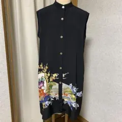 《Ｌ 95cm》台襟ノースリーブロングシャツ ジレにもなるよ！