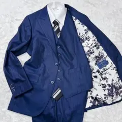 Zegna エルメネジルドゼニア ネイビー ストライプ 3ピース 花柄 総柄