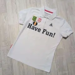 ルコックゴルフ 半袖ポロシャツ M 白 ワッペン Have Fun