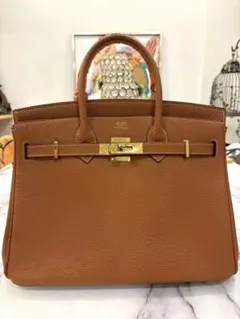 「美品」キャラメルブラウンレザー ハンドバッグ スカーフ付き　30サイズ