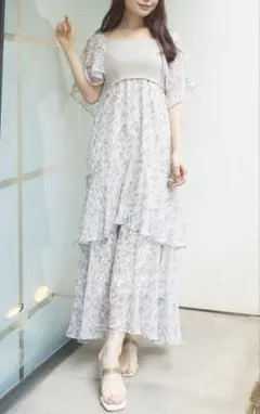 マーキュリーデュオ フラワーニットドッキングティアードワンピース