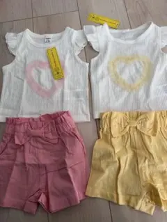 新品未使用品　4着　フリル袖ハート柄トップスとショートパンツセット