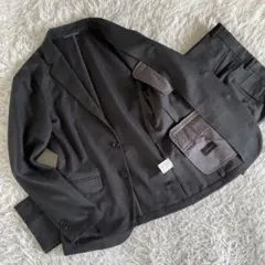 極美品/現行✨グリーンレーベル　セットアップスーツ　メランジ　洗える　グレー　M