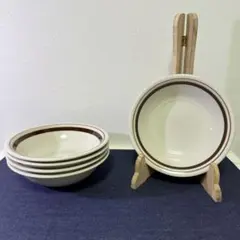 【希少】昭和レトロ ストーンウェア ボウル 5枚セット 未使用品 18cmのサムネイル