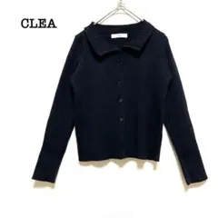 CLEA クレア　リブニット　カーディガン　黒　【Ｆ】　襟付き　ショート丈　上品