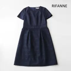 東京ソワール RIFANNE ネイビー 半袖 レース ひざ丈ワンピース 11