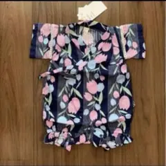 アプレレクール　甚平　70 女の子　ロンパース　花柄　ネイビー