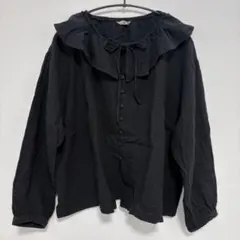 美品 サリースコット 洗える カットワーク ブラウス 黒 レース 丸襟 