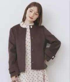 index ノーカラーショートコート　ブラウン　フォーマル