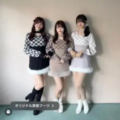 evelyn ファーチェックミニOP アイスグレイ