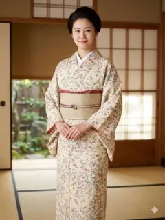 【超美品】花柄小紋 袷　着物 正絹　身丈160cm裄63cm