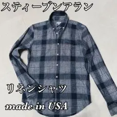 【米国製】 スティーブンアラン 長袖 BDシャツ ブルー チェック 麻綿混紡