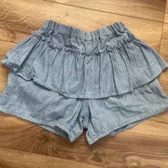 デニム調フリル付きショートパンツ140cm