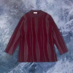 ニットセーター vintage 長袖 赤 ストライプ y2k グランジ