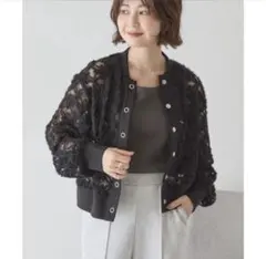 アメリカンホリック　アートレースカーディガン L ブラック