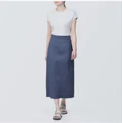 無印良品　婦人ヘンプ混ストレッチストレートスカート　黒のサムネイル
