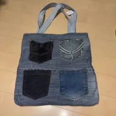デニム リメイク風 トートバッグ パッチワーク風のサムネイル