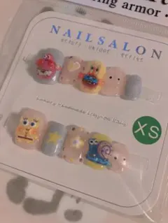 【ハンドメイド】スポンジボブ　ネイルチップ　xsサイズ