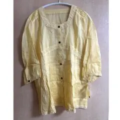 【美品】シフォンカットソー　ブラウス　七部丈　黄色　Lサイズ　※最終値下げ