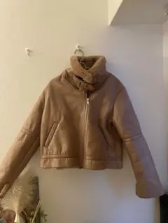 ZARA ピンクブラウン フェイク　ムートンジャケット