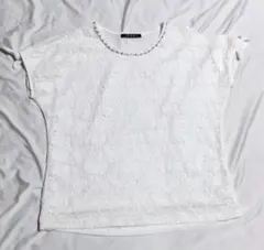 【未使用訳あり】INGNI イング レースボーダーカットソー Tシャツ 白のサムネイル