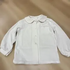 ホワイト ボタン付き長袖シャツ　制服　ブラウス　キッズ　女の子　ハトサクラ