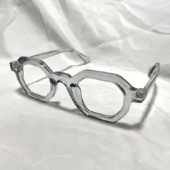 新品 八角形メガネフレーム グレークリア 透明フレーム スモークグレー伊達メガネ