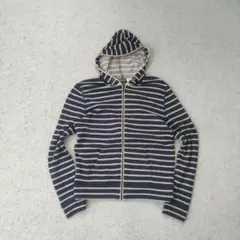 ボーダー ジップアップ パーカー ネイビー×グレー フーディ i