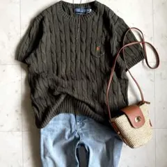 極美品 ポロラルフローレン コットン半袖ニット カーキグリーン XXL 現行タグ