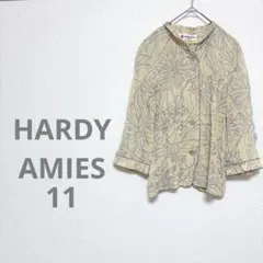 ハーディエイミス 長袖 ブラウス ノーカラー シャツ 花柄 日本製 綿100%