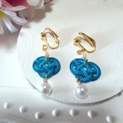 水引　ターコイズ色パール付イヤリング♡