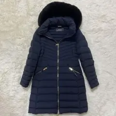 美品 トミーヒルフィガー ストレッチ ダウンコート ファー 3way 濃紺