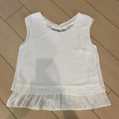 ホワイト ノースリーブ トップス Vネック フリル