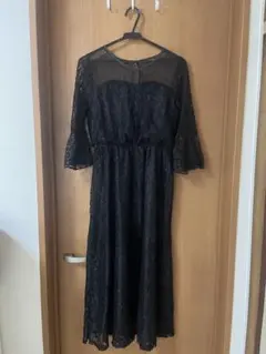 黒 レース ドレス フレアスリーブ ミディ丈