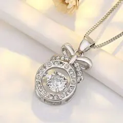 リボン ギフト ダンシングストーン ジルコニア シルバー ネックレス 新品