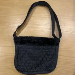 黒 ファー キルティング ショルダーバッグ