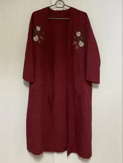 Riche glamour 花柄刺繍 七分袖ガウン カーディガン ボルドー M