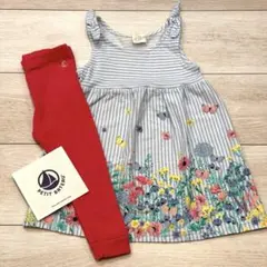 PETIT BATEAU レギンスパンツ H&M花柄ワンピース 80-90セットのサムネイル