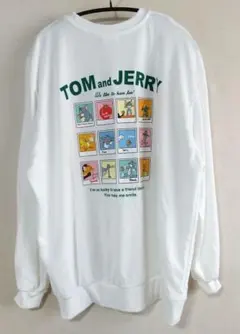トムとジェリー バックプリント 刺繍 薄手 トレーナー ホワイト L
