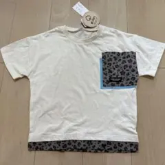半袖　キッズ　重ね着風　110レオパード柄ポケットTシャツ