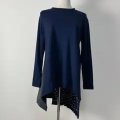 CRESCENT ドット柄 切替 チュニック カットソー ネイビー [Mサイズ]